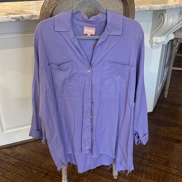 Show Me Your Mumu John linen raw edge shirt - Picture 1 of 4
